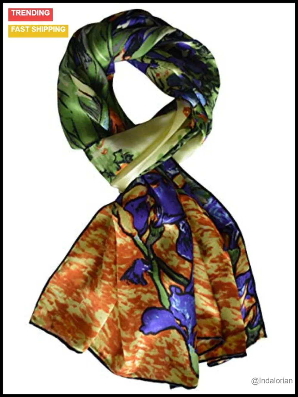 100% Mulberry Silk Fashion Scarf Shawl Wrap, Van Gogh Art Print, Hand-Hemmed,